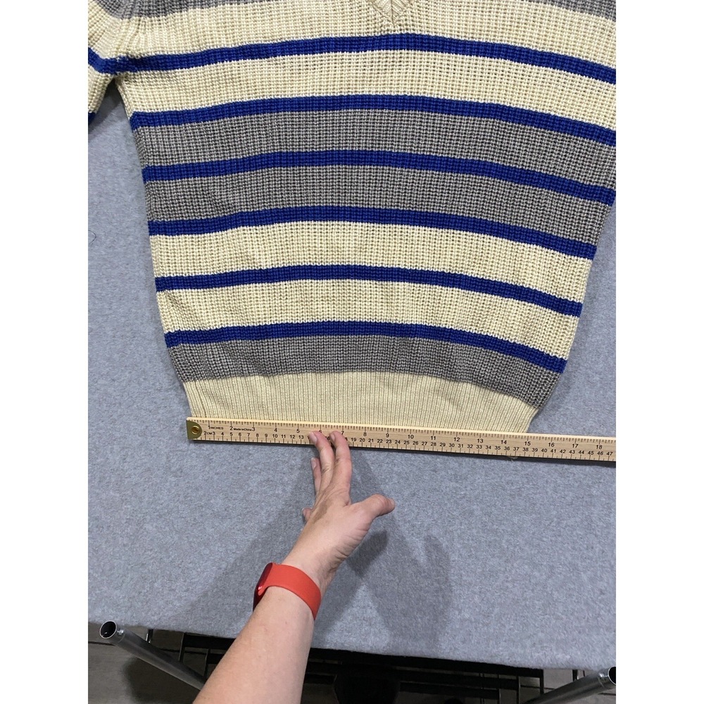 MODZ V-Neck Sweater Cream, Gray and Royal Blue Stripe Size Large Women's Vintage - Picture 9 of 11